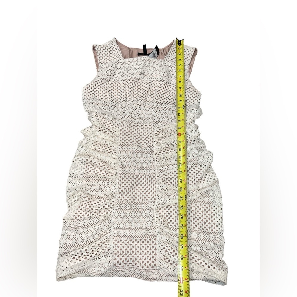 NWT BCBGMAXAZRIA Renee Ivory Eyelet Mesh Ruched Bodycon Dress - Picture 3 of 6